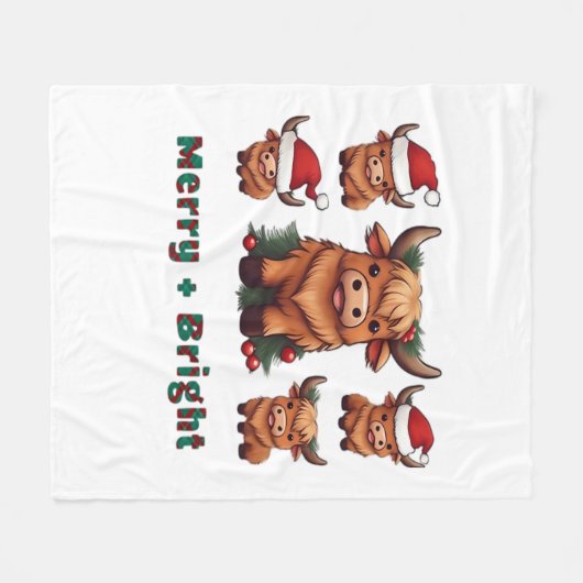 Schattigee Hoogland Koe Kerst vrolijk en helder, S Fleece Deken (Voorkant (Horizontaal))