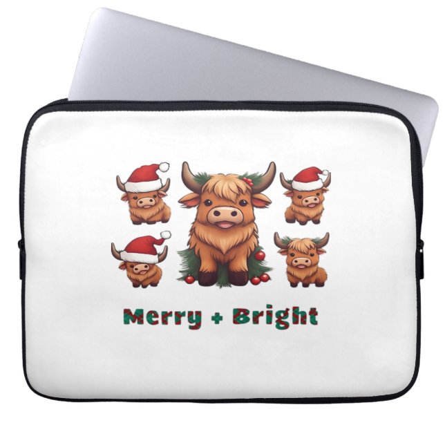 Schattigee Hoogland Koe Kerst vrolijk en helder, S Laptop Sleeve (Voorkant)