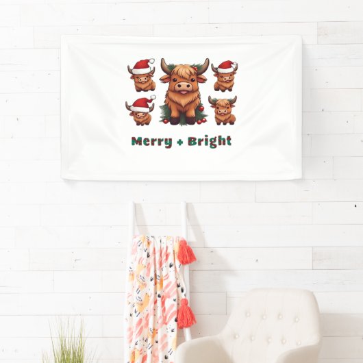 Schattigee Hoogland Koe Kerst vrolijk en helder, S Spandoek (Insitu)