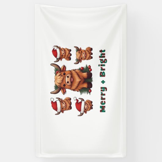 Schattigee Hoogland Koe Kerst vrolijk en helder, S Spandoek (Verticaal)