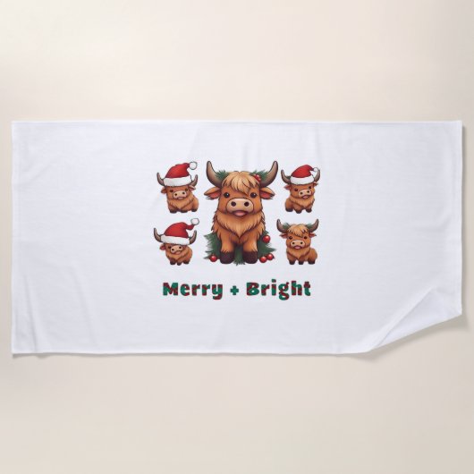 Schattigee Hoogland Koe Kerst vrolijk en helder, S Strandlaken (Voorkant)