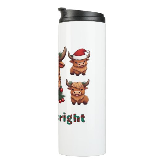 Schattigee Hoogland Koe Kerst vrolijk en helder, S Thermosbeker (Geroteerd rechts)