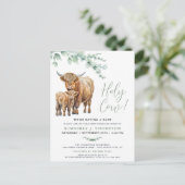 Schattigee Hoogland Koe Modern Eucalyptus Baby sho Uitnodiging Briefkaart (Staand voorkant)