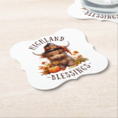 Schattigee Hoogland Koe Thanksgiving Zegeningen Kartonnen Onderzetters (Gekanteld)