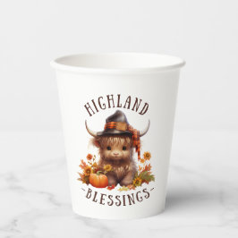 Schattigee Hoogland Koe Thanksgiving Zegeningen Papieren Bekers