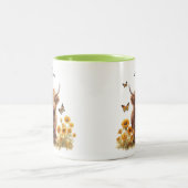 Schattigee Hoogland Koe Zonnebloemen Bloemenvlinde Tweekleurige Koffiemok (Center)