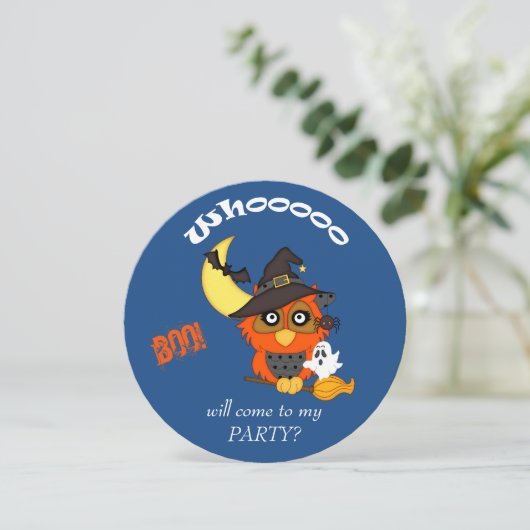 Schattigee Hoot Owl Halloween-feestuitnodiging Kaart (Staand voorkant)