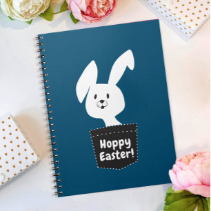 Schattigee Hoppy Easter Navy Blue White Bunny Cart Notitieboek