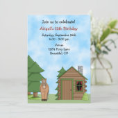 Schattigee Horse & Cabin verjaardagsuitnodiging vo Kaart (Staand voorkant)