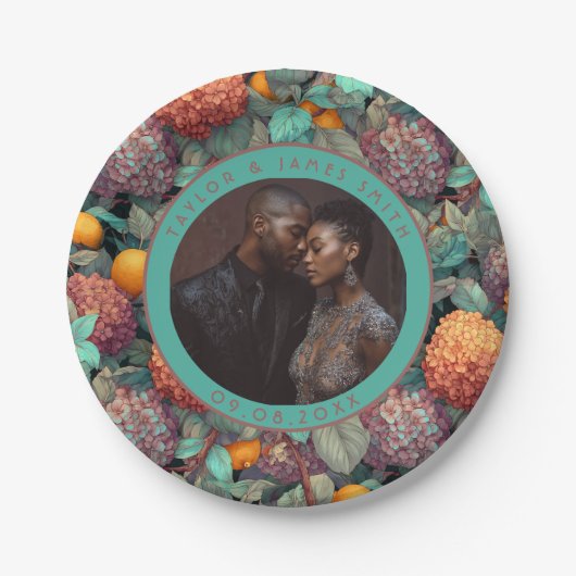 Schattigee hortensia Borden voor eenvoudige bruilo Papieren Bordje (Voorkant)