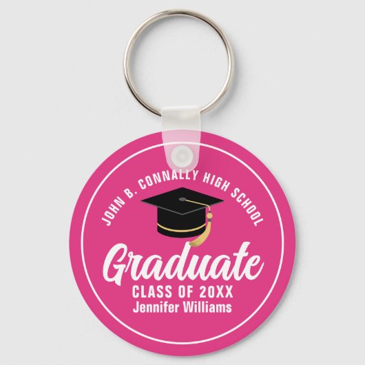Schattigee Hot Pink Afstuderen Custom 2025 Afstude Sleutelhanger (Voorkant)
