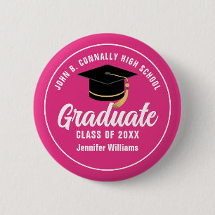 Schattigee Hot Pink Afstuderen Custom Afstuderen N Ronde Button 5,7 Cm
