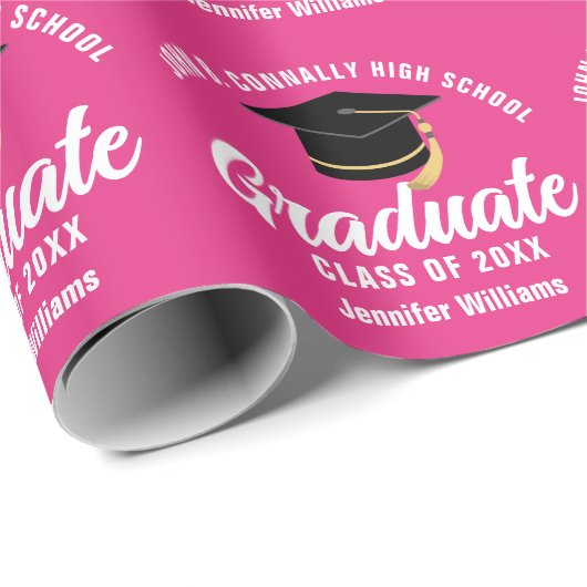 Schattigee Hot Pink Afstuderen Gepersonaliseerde A Cadeaupapier (Rol Hoek)