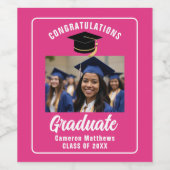 Schattigee Hot Pink Graduation Party Custom Photo Wijn Etiket (Enkel label)