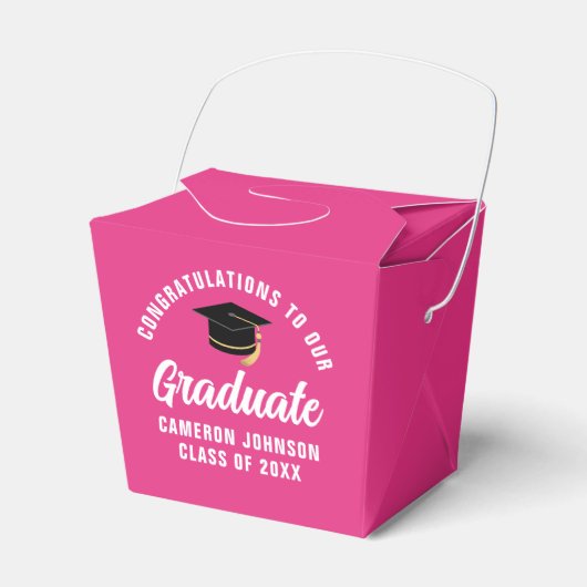 Schattigee Hot Pink Graduation Party Gepersonalise Bedankdoosjes (Voorkant Zijde)