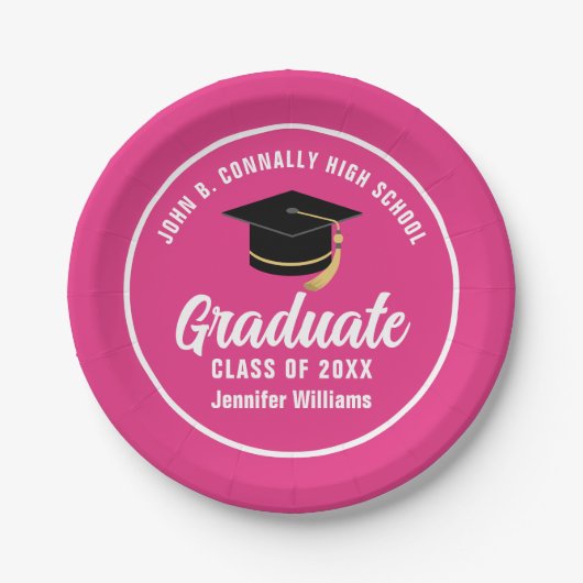 Schattigee Hot Pink Graduation Party Gepersonalise Papieren Bordje (Voorkant)