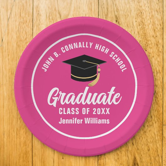 Schattigee Hot Pink Graduation Party Gepersonalise Papieren Bordje