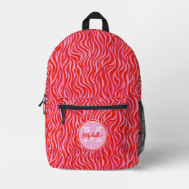 Schattigee Hot Pink & Red Zebra Print | monogram Bedrukte Rugzak