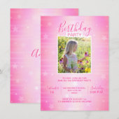 Schattigee Hot Pink Twinkle Stars Meisje Verjaarda Kaart (Voorkant / Achterkant)