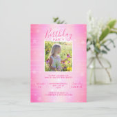 Schattigee Hot Pink Twinkle Stars Meisje Verjaarda Kaart (Staand voorkant)