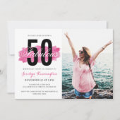 Schattigee Hot Pink Waterverf 50ste Verjaardag Par Kaart (Voorkant)