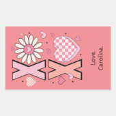 Schattigee Hugs&Kisses XOXO Roze Liefde in Valenti Rechthoekige Sticker (Voorkant)