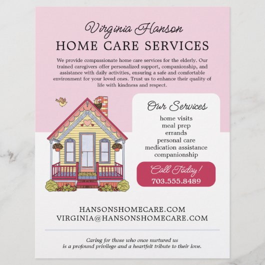 Schattigee Huis Caregiver Caretaker Services Pink Flyer (Voorkant)