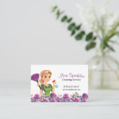 Schattigee Huis Schoonmaak Paarse Bloemen Maid Ser Visitekaartje (Staand voorkant)