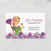 Schattigee Huis Schoonmaak Paarse Bloemen Maid Ser Visitekaartje (Voorkant)