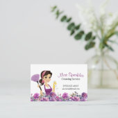 Schattigee Huis Schoonmaak Paarse Bloemen Maid Ser Visitekaartje (Staand voorkant)