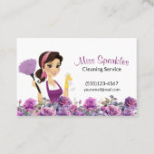 Schattigee Huis Schoonmaak Paarse Bloemen Maid Ser Visitekaartje (Voorkant)