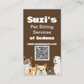 Schattigee Huisdier Zittende Hond Kat QR Code Visitekaartje (Voorkant)