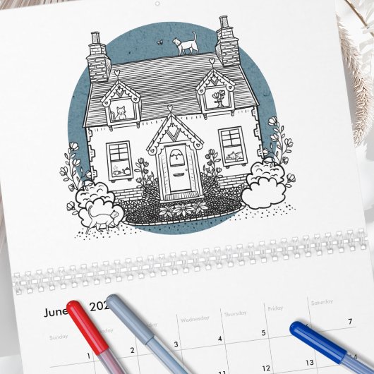 Schattigee huisjes elk jaar kleur je eigen kalender