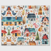 Schattigee huizen bloemendieren Verpakking Papier (Vlak)