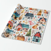 Schattigee huizen bloemendieren Verpakking Papier (Uitgerold)