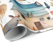 Schattigee huizen bloemendieren Verpakking Papier (Rol Hoek)