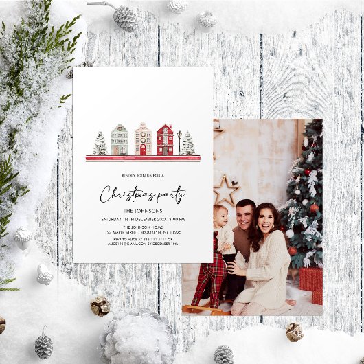 Schattigee huizen Foto Kerstfeest Uitnodiging