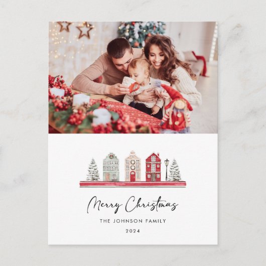 Schattigee huizen in de traditionele kerstkleuren briefkaart (Voorkant)