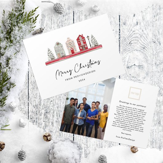 Schattigee Huizen in Kerstmis Kleuren Foto Bedrijf Feestdagenkaart