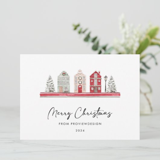Schattigee Huizen in Kerstmis Kleuren Niet Foto Be Feestdagenkaart (Staand voorkant)