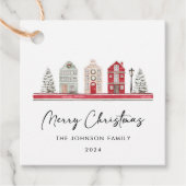 Schattigee huizen in traditionele kerstkleuren bedankjes labels (Voorkant)