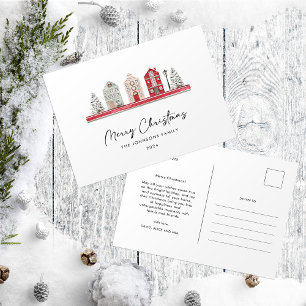 Schattigee huizen in traditionele kerstkleuren briefkaart