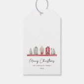 Schattigee huizen in traditionele kerstkleuren cadeaulabel (Voorkant)