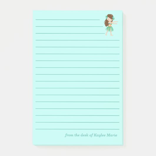 Schattigee Hula Dancer Meisje Custom Tropisch Blau Post-it® Notes (Voorkant)
