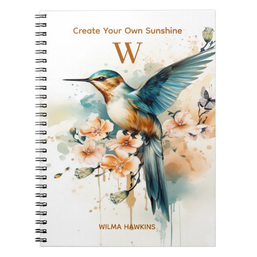 Schattigee Hummingbird Monogram aangepaste naam ge Notitieboek (Voorkant)