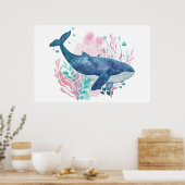 Schattigee Humpback Whale waterverf illustratie Poster (Keuken)