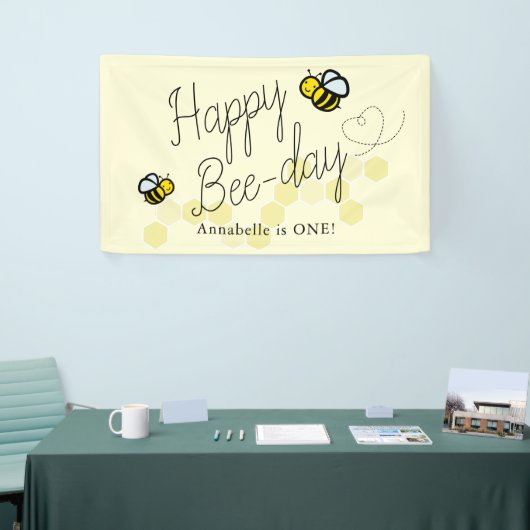 Schattigee Hunny Bee Yellow Girl Verjaardag Welkom Spandoek (Beurs)