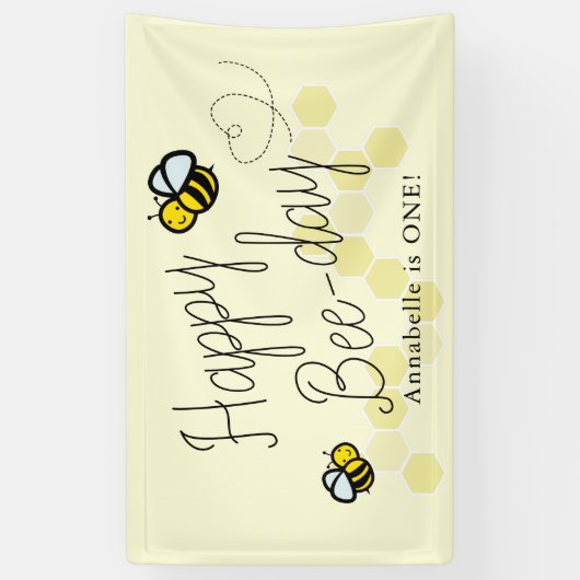 Schattigee Hunny Bee Yellow Girl Verjaardag Welkom Spandoek (Verticaal)