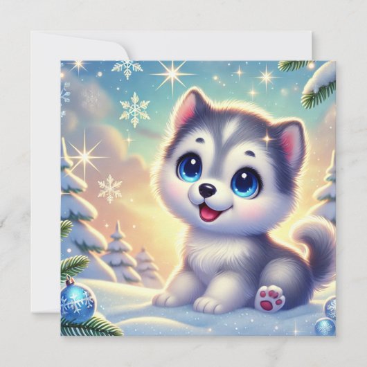 Schattigee Husky Christmas Kaart (Voorkant)