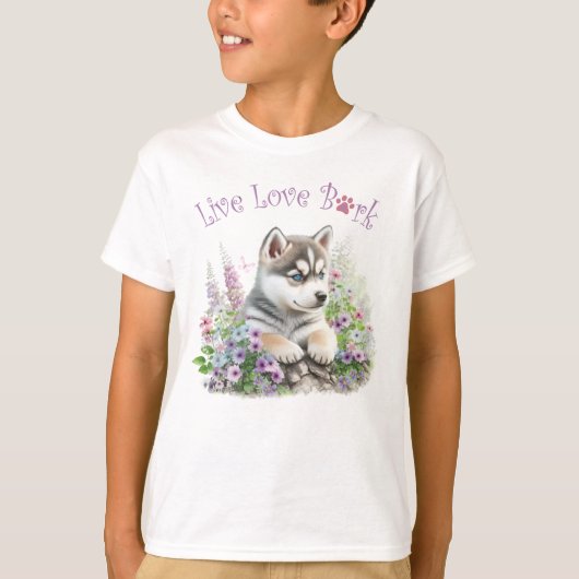 Schattigee Husky Dog Floral T-shirt (Voorkant)